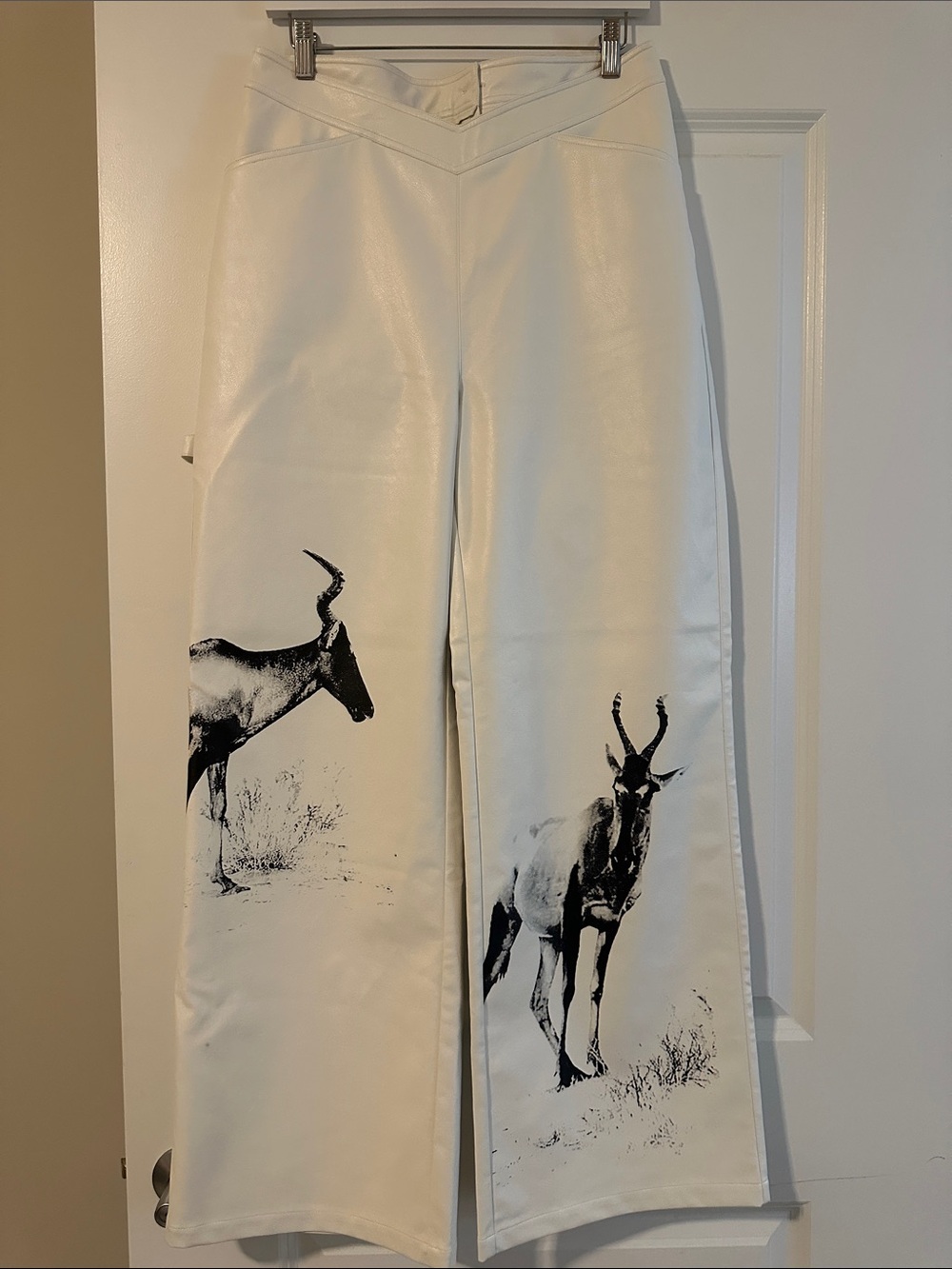 Wide Leg Printed Safari Antelope Pants - White